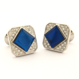 Abotoaduras Quadradas De Titânio Com Cristal Azul E Diamantes
