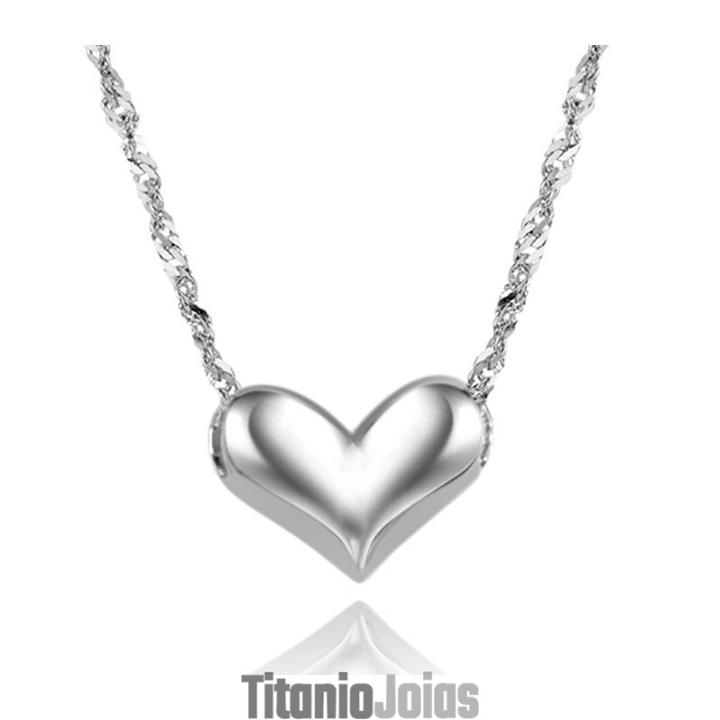 Colar De Titânio Banhado A Platina Com Pingente De Coração Feminino De Excelente Qualidade Colar De Titânio Banhado A Platina Com Pingente De Coração Feminino De Excelente Qualidade