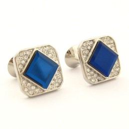 Abotoaduras Quadradas De Titânio Com Cristal Azul E Diamantes
