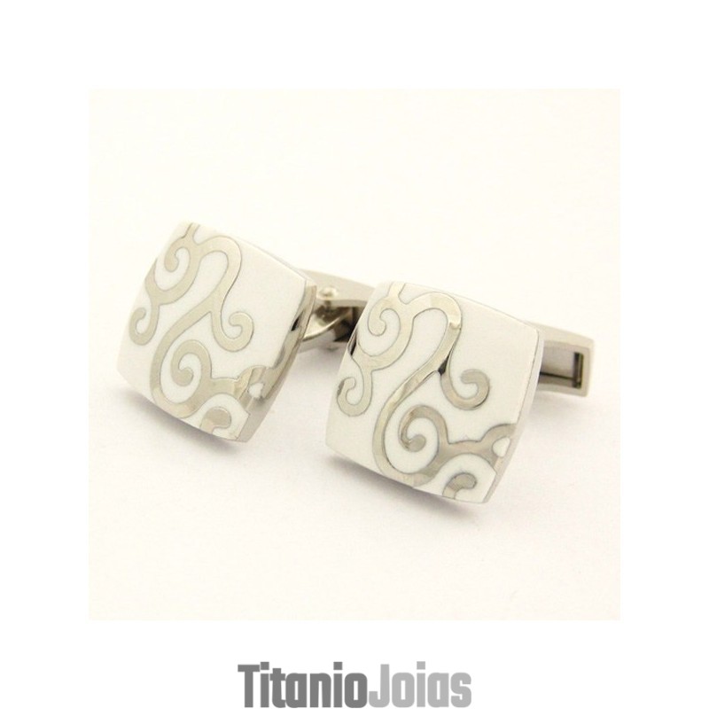 Abotoaduras Clássicas Banhadas A Titânio E Branco Abotoaduras Clássicas Banhadas A Titânio E Branco