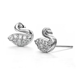 Brincos De Titânio Banhados A Platina Em Formato De Cisne Feminino, Duráveis E Com Diamante