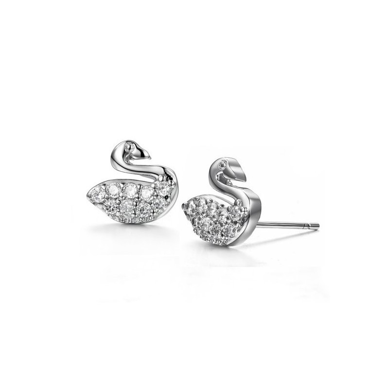 Brincos De Titânio Banhados A Platina Em Formato De Cisne Feminino, Duráveis E Com Diamante Brincos De Titânio Banhados A Platina Em Formato De Cisne Feminino, Duráveis E Com Diamante