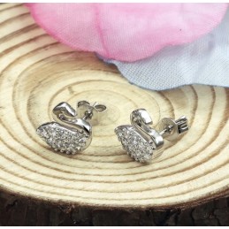 Brincos De Titânio Banhados A Platina Em Formato De Cisne Feminino, Duráveis E Com Diamante