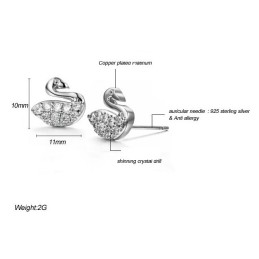 Brincos De Titânio Banhados A Platina Em Formato De Cisne Feminino, Duráveis E Com Diamante