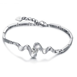 Pulseira Feminina Clássica De Titânio Com Banho De Platina E Strass