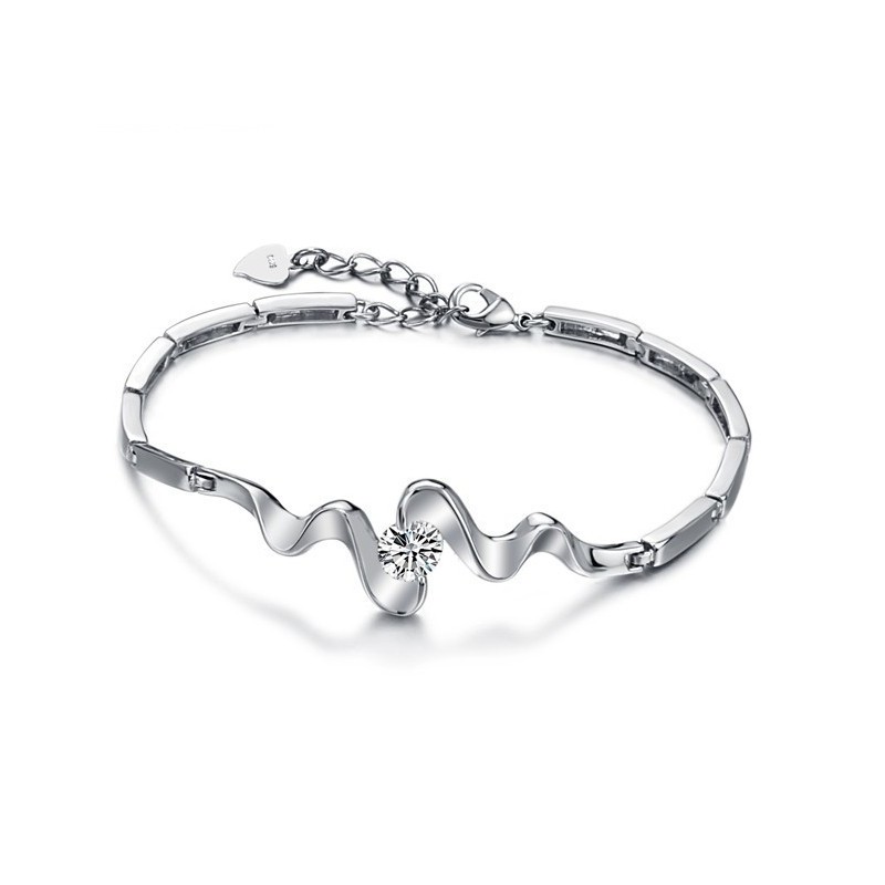 Pulseira Feminina Clássica De Titânio Com Banho De Platina E Strass Pulseira Feminina Clássica De Titânio Com Banho De Platina E Strass