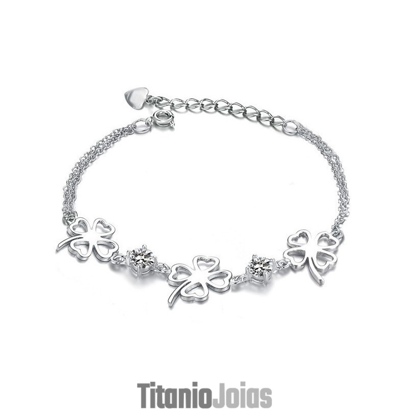 Pulseira De Titânio Com Revestimento De  E Diamante Em Formato De Trevo Feminino Da Rainha Da Qualidade