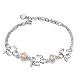 Pulseira De Titânio Com Revestimento De  E Diamante Em Formato De Trevo Feminino Da Rainha Da Qualidade