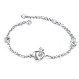 Pulseira Feminina De Titânio Com Banho De Platina E Diamante Em Formato De Maçã