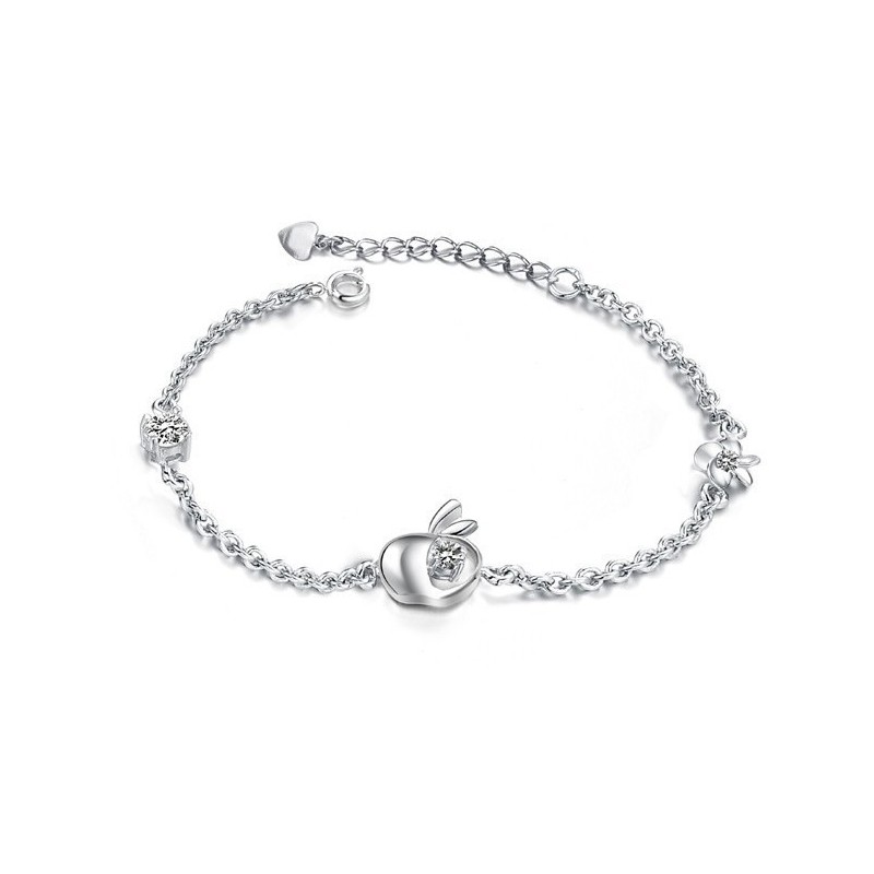 Pulseira Feminina De Titânio Com Banho De Platina E Diamante Em Formato De Maçã Pulseira Feminina De Titânio Com Banho De Platina E Diamante Em Formato De Maçã