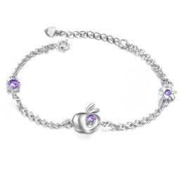 Pulseira Feminina De Titânio Com Banho De Platina E Diamante Em Formato De Maçã