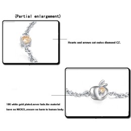 Pulseira Feminina De Titânio Com Banho De Platina E Diamante Em Formato De Maçã
