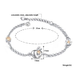 Pulseira Feminina De Titânio Com Banho De Platina E Diamante Em Formato De Maçã
