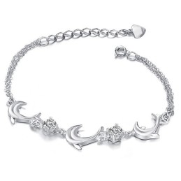 Pulseira De Titânio Banhada A Platina Em Formato De Golfinho Feminino De Alta Qualidade