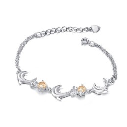Pulseira De Titânio Banhada A Platina Em Formato De Golfinho Feminino De Alta Qualidade