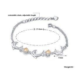 Pulseira De Titânio Banhada A Platina Em Formato De Golfinho Feminino De Alta Qualidade