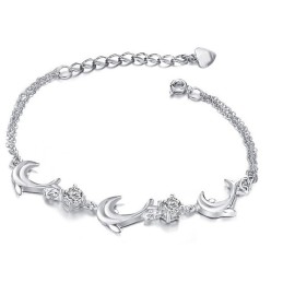 Pulseira De Titânio Com Banho De Platina E Cristal Em Formato De Golfinho Feminino Com Qualidade E Quantidade Garantidas