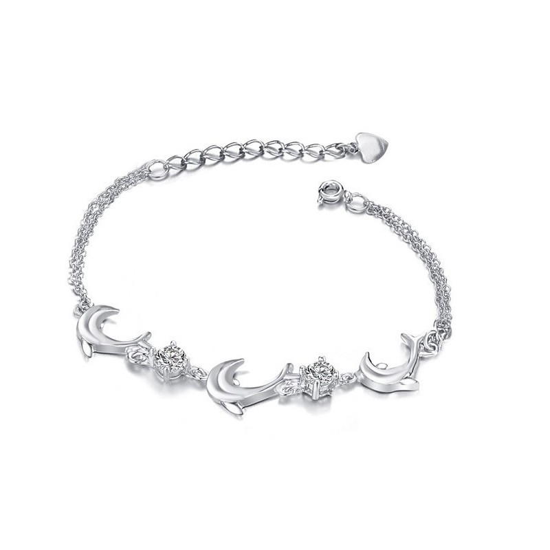 Pulseira De Titânio Com Banho De Platina E Cristal Em Formato De Golfinho Feminino Com Qualidade E Quantidade Garantidas Pulseira De Titânio Com Banho De Platina E Cristal Em Formato De Golfinho Feminino Com Qualidade E Quantidade Garantidas