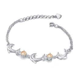 Pulseira De Titânio Com Banho De Platina E Cristal Em Formato De Golfinho Feminino Com Qualidade E Quantidade Garantidas