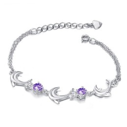 Pulseira De Titânio Com Banho De Platina E Cristal Em Formato De Golfinho Feminino Com Qualidade E Quantidade Garantidas