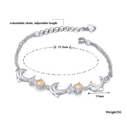 Pulseira De Titânio Com Banho De Platina E Cristal Em Formato De Golfinho Feminino Com Qualidade E Quantidade Garantidas