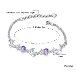 Pulseira De Titânio Com Banho De Platina E Cristal Em Formato De Golfinho Feminino Com Qualidade E Quantidade Garantidas