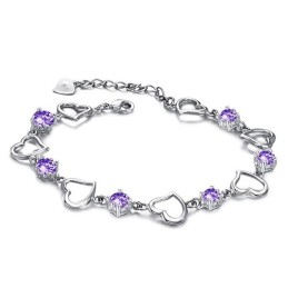 Pulseira De Titânio Feminina Elegante E Confiável Com Revestimento De Platina E Diamante Roxo
