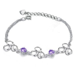 Pulseira Feminina De Titânio Com Revestimento De Platina De Qualidade Superior E Cristal Roxo
