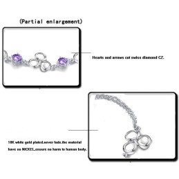 Pulseira Feminina De Titânio Com Revestimento De Platina De Qualidade Superior E Cristal Roxo