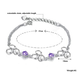 Pulseira Feminina De Titânio Com Revestimento De Platina De Qualidade Superior E Cristal Roxo