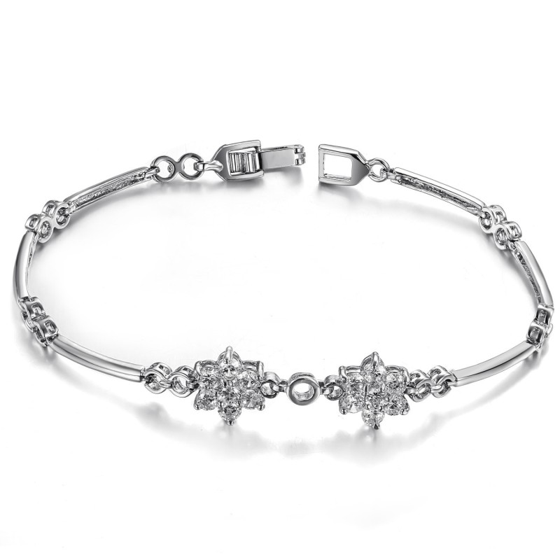 Pulseira Feminina De Qualidade Em Formato De Flor De Ameixa, Banhada Em Platina E Titânio Com Diamante Pulseira Feminina De Qualidade Em Formato De Flor De Ameixa, Banhada Em Platina E Titânio Com Diamante