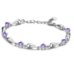 Pulseira Feminina De Titânio Com Revestimento De Platina Roxa E Diamante, Durável Em Uso