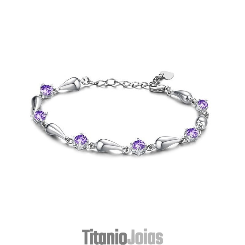 Pulseira Feminina De Titânio Com Revestimento De Platina Roxa E Diamante, Durável Em Uso