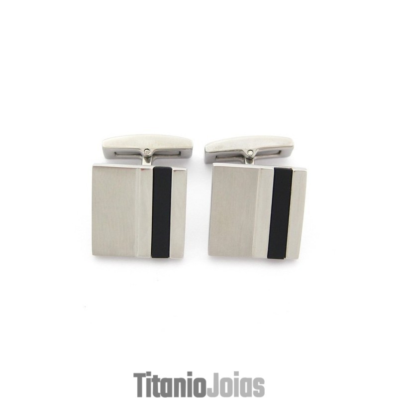 Abotoaduras Quadradas De Titânio E Esmalte Preto