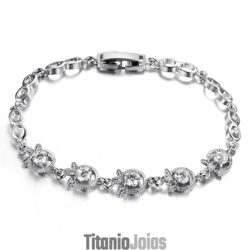 Pulseira Feminina De Titânio Com Revestimento Em Platina E Formato De Trevo Com Qualidade E Quantidade Garantidas Pulseira Feminina De Titânio Com Revestimento Em Platina E Formato De Trevo Com Qualidade E Quantidade Garantidas