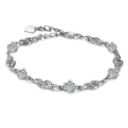 Pulseira Feminina De Titânio Com Revestimento De Platina Vazada De Qualidade Superior Com Strass