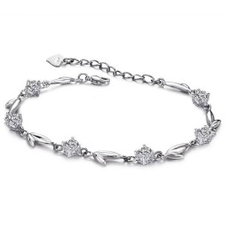 Pulseira De Titânio Banhada A Platina Com Strass, Famosa Por Sua Qualidade Fina, Em Formato De Folha Feminina