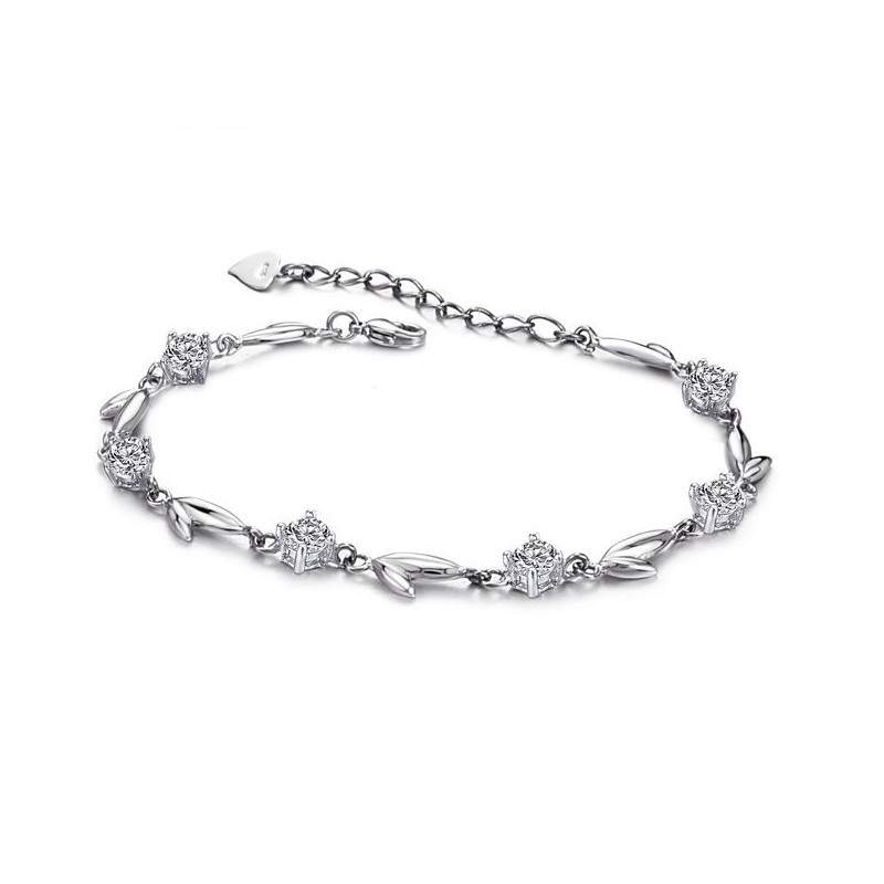 Pulseira De Titânio Banhada A Platina Com Strass, Famosa Por Sua Qualidade Fina, Em Formato De Folha Feminina