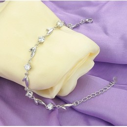 Pulseira De Titânio Banhada A Platina Com Strass, Famosa Por Sua Qualidade Fina, Em Formato De Folha Feminina