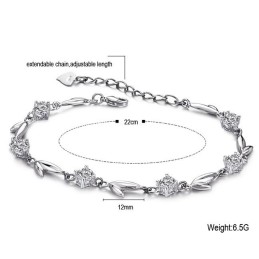 Pulseira De Titânio Banhada A Platina Com Strass, Famosa Por Sua Qualidade Fina, Em Formato De Folha Feminina