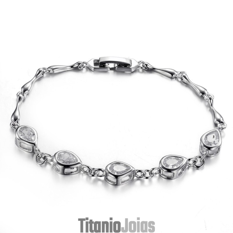 Pulseira Feminina De Titânio Com Revestimento De Platina De Alta Qualidade E Diamante Pulseira Feminina De Titânio Com Revestimento De Platina De Alta Qualidade E Diamante