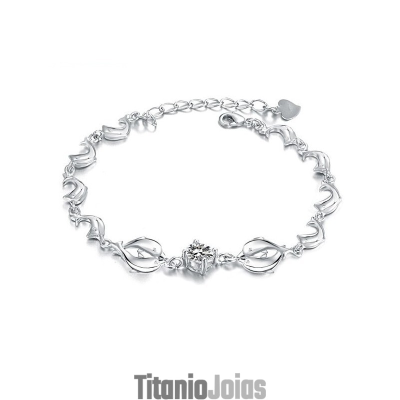 Pulseira De Titânio Com Revestimento De Platina E Diamante, Formato De Golfinho, Durável Em Uso Pulseira De Titânio Com Revestimento De Platina E Diamante, Formato De Golfinho, Durável Em Uso