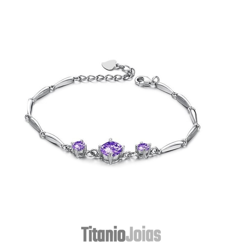 Pulseira De Titânio Com Revestimento De Platina Roxa Feminina De Qualidade Estável Com Diamante Pulseira De Titânio Com Revestimento De Platina Roxa Feminina De Qualidade Estável Com Diamante
