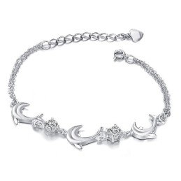 Pulseira De Titânio Banhada A Platina Em Formato De Golfinho Feminino De Alta Qualidade Com Diamante