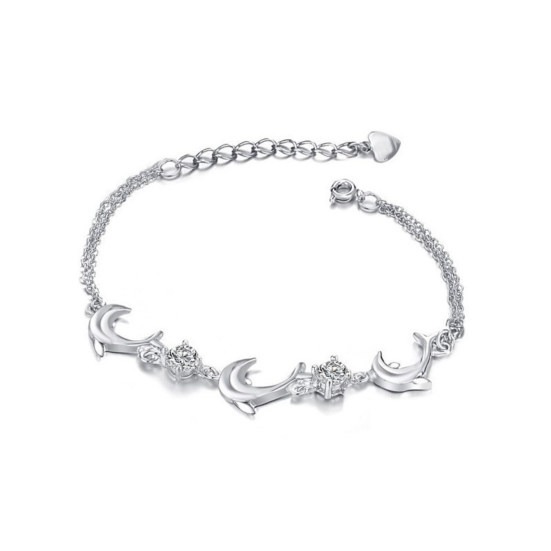 Pulseira De Titânio Banhada A Platina Em Formato De Golfinho Feminino De Alta Qualidade Com Diamante
