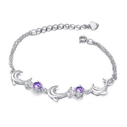 Pulseira De Titânio Banhada A Platina Em Formato De Golfinho Feminino De Alta Qualidade Com Diamante