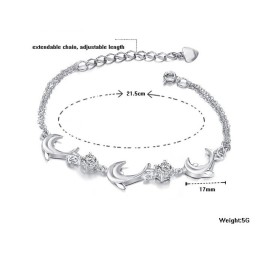 Pulseira De Titânio Banhada A Platina Em Formato De Golfinho Feminino De Alta Qualidade Com Diamante