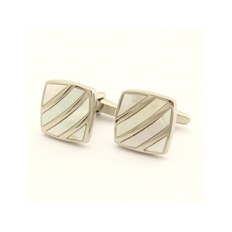 Abotoaduras Elegance Shell Com Listras Diagonais Em Titânio Marfim Abotoaduras Elegance Shell Com Listras Diagonais Em Titânio Marfim