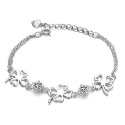 Pulseira De Titânio Com Revestimento De Platina E Formato De Trevo Feminino De Alta Qualidade Com Diamante