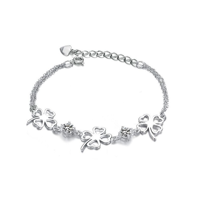 Pulseira De Titânio Com Revestimento De Platina E Formato De Trevo Feminino De Alta Qualidade Com Diamante